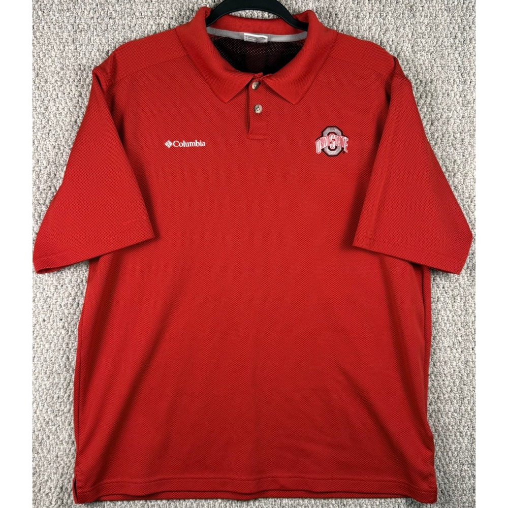 Columbia Ohio State Buckeyes Polo Shirt Mens Large Red NCAA Golf Gameday Fan Top